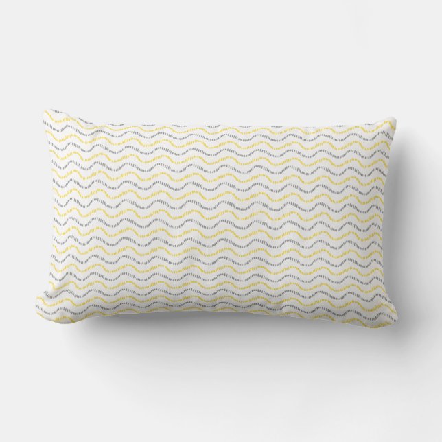 Wave Pattern Yellow & Grey Lumbar Pillow (Front)