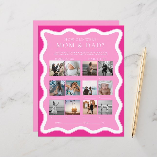 Wave Pink How Old Were Mum and Dad Photo Game (Front/Back In Situ)