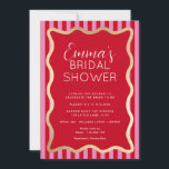 Wave Red Pink Stripe Bridal Shower Invitation<br><div class="desc">This bridal shower invitation features modern curve wave line details in faux gold foil. All of the text is fully editable and can be customised to suit any event. For more advanced customisation of this design,  simply select the "Customise It" button above.</div>
