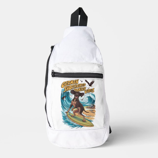 Wave Rider German Shorthaired Pointer Surfing  Sling Bag (Front)