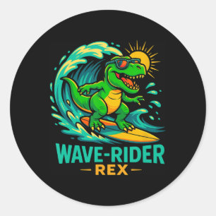 Wave-rider Rex Funny Surfing Dinosaur T-rex Summer Classic Round Sticker