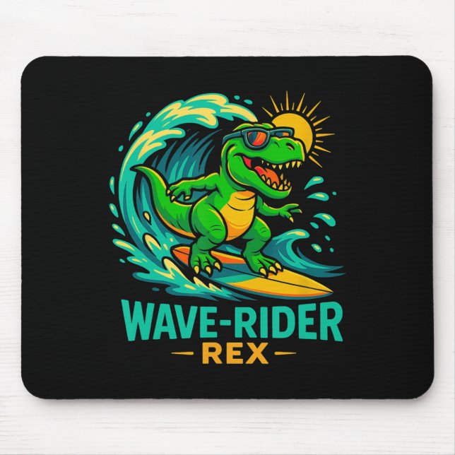 Wave-rider Rex Funny Surfing Dinosaur T-rex Summer Mouse Pad (Front)
