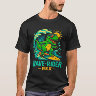 Wave-rider Rex Funny Surfing Dinosaur T-rex Summer T-Shirt