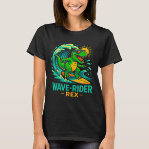 Wave-rider Rex Funny Surfing Dinosaur T-rex Summer T-Shirt