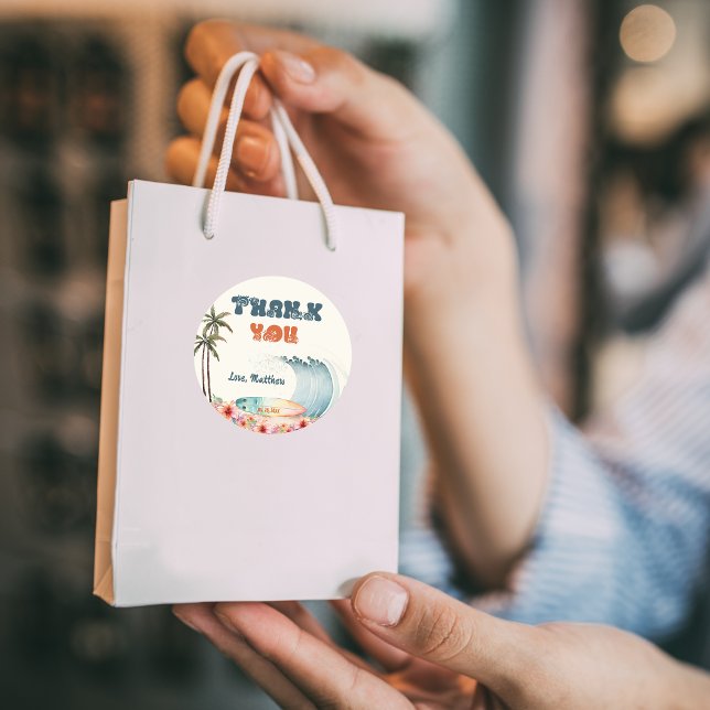 Wave Rider Surf Birthday Party Thank You Classic Round Sticker (Creator Uploaded)