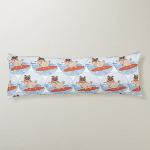 Wave riding happy pug dog on surfboard  body cushion