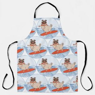 Wave riding happy pug dog on surfboard scarf band apron