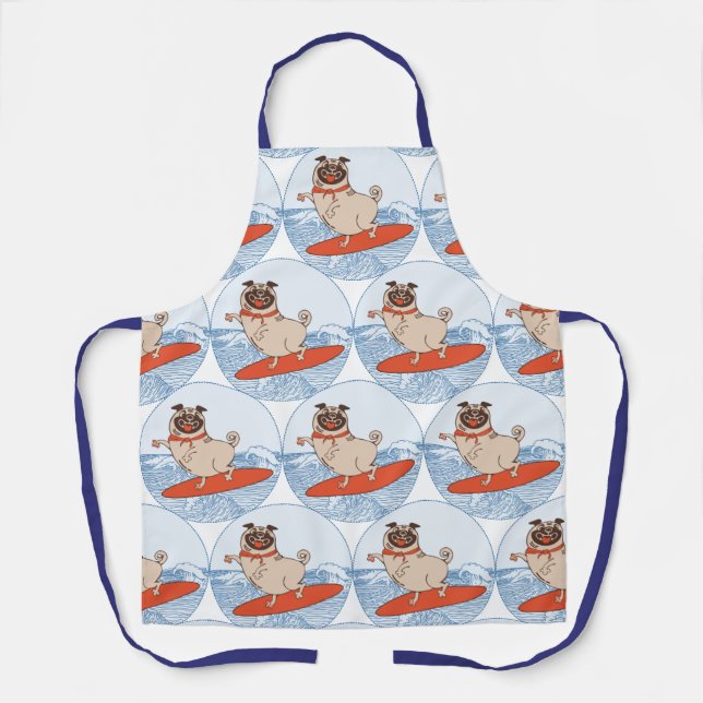 Wave riding happy pug dog on surfboard  scarf band apron (Front)