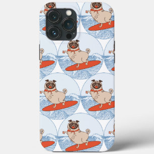 Wave riding happy pug dog on surfboard scarf band iPhone 13 pro max case