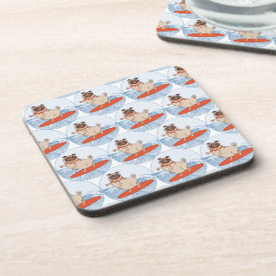 Wave riding happy pug dog on surfboard  scarf band coaster