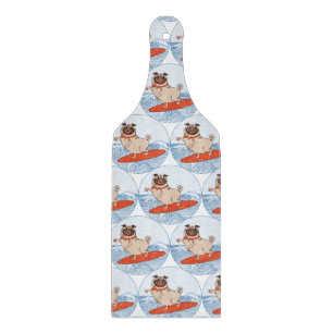 Wave riding happy pug dog on surfboard scarf band cutting board