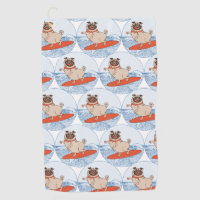 Wave riding happy pug dog on surfboard scarf band