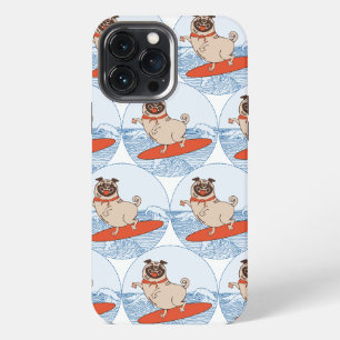 Wave riding happy pug dog on surfboard scarf band iPhone 13 pro max case