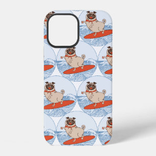 Wave riding happy pug dog on surfboard scarf band iPhone 12 case