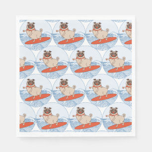 Wave riding happy pug dog on surfboard scarf band napkin