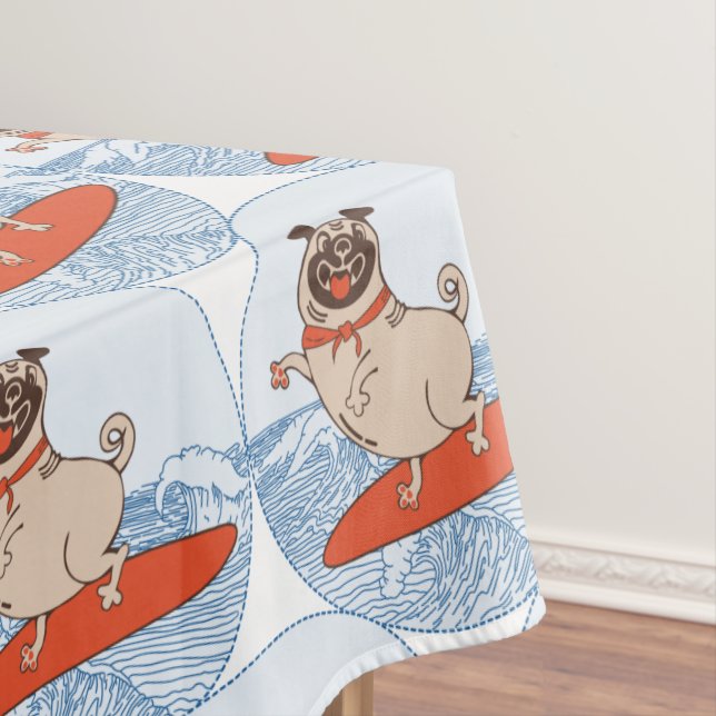Wave riding happy pug dog on surfboard  scarf band tablecloth (In Situ)
