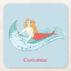 Wave-Riding Mermaid Thunder_Cove Square Paper Coaster