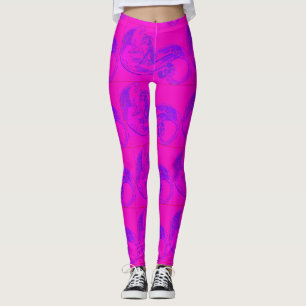 wave-riding mermaids pink leggings
