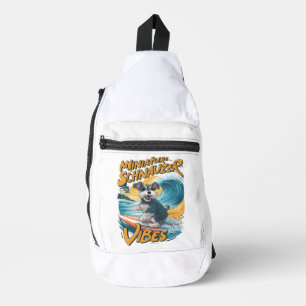Wave-Riding Miniature Schnauzer Surfing Adventure Sling Bag