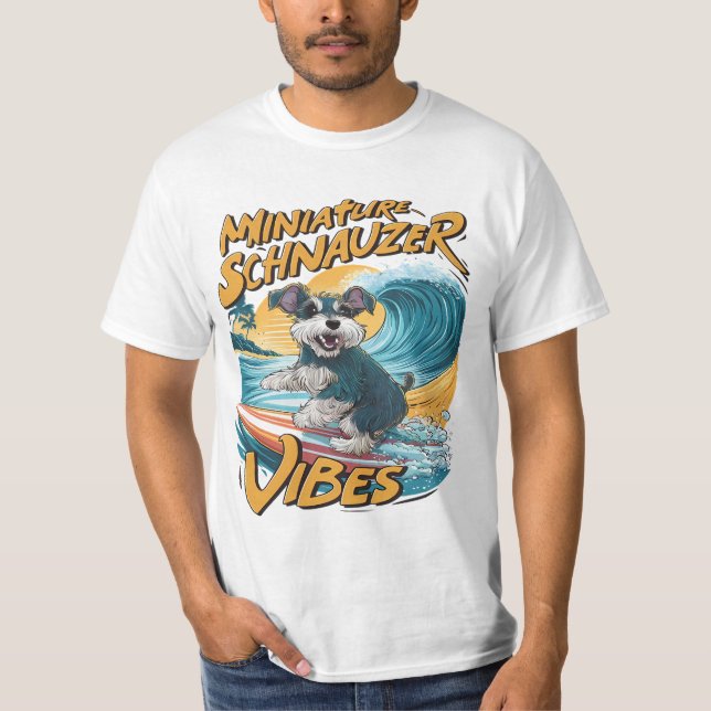 Wave-Riding Miniature Schnauzer Surfing Adventure T-Shirt (Front)