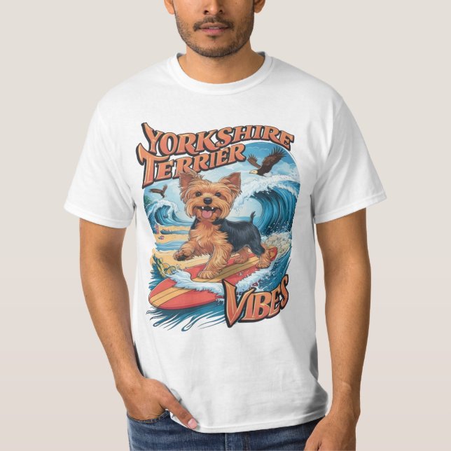Wave-Riding Yorkshire Terrier Pup T-Shirt (Front)