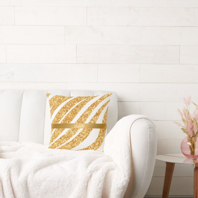 Wave Sea Gold Glitter Boho Popular Collection Cushion (Couch)