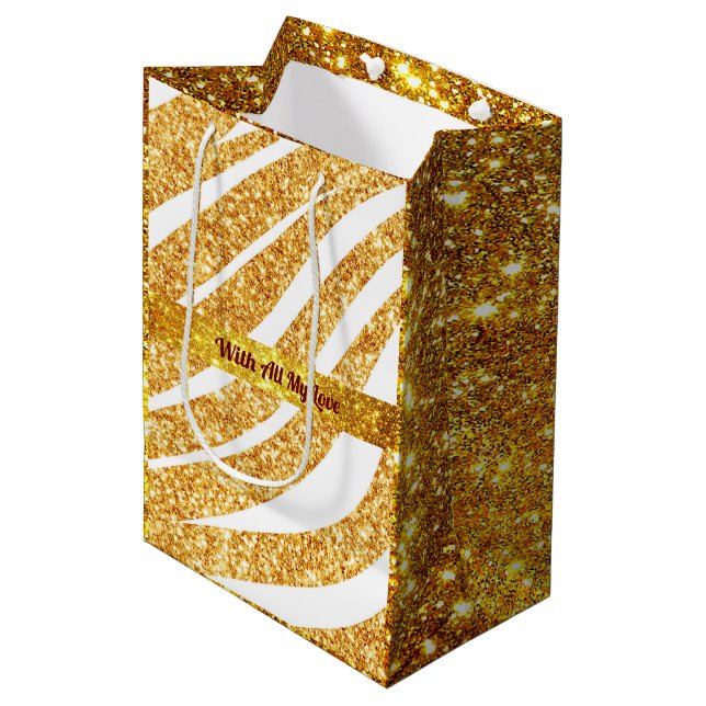 Wave Sea Gold Glitter Boho Popular Collection Medium Gift Bag (Front Angled)