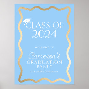 Wave Sky Blue Gold Graduation Party Welcome Poster