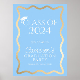 Wave Sky Blue Gold Graduation Party Welcome Poster