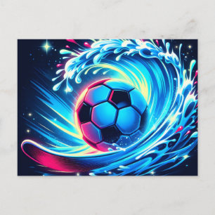Wave Soccer Ball Futuristic Ocean Football Surf Announcement Postcard