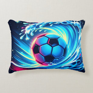 Wave Soccer Ball Futuristic Ocean Football Surf Decorative Cushion