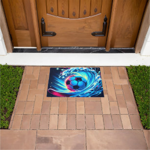 Wave Soccer Ball Futuristic Ocean Football Surf Doormat