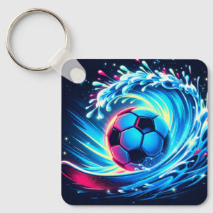 Wave Soccer Ball Futuristic Ocean Football Surf Key Ring
