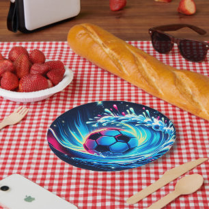 Wave Soccer Ball Futuristic Ocean Football Surf Paper Plate