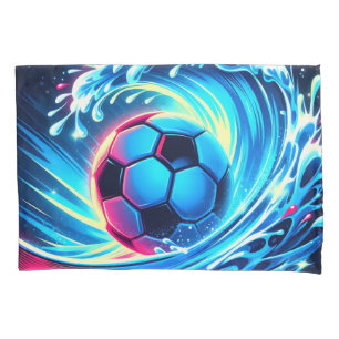 Wave Soccer Ball Futuristic Ocean Football Surf Pillowcase