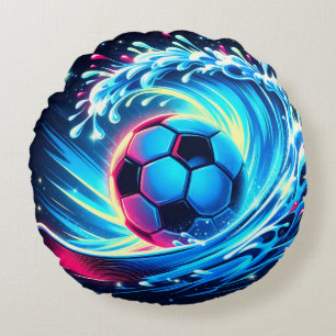 Wave Soccer Ball Futuristic Ocean Football Surf Round Cushion