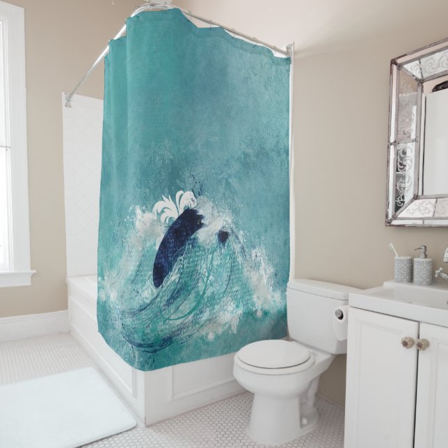 Wave Sublimation | Nautical Tidal Water Blue-Green Shower Curtain (In Situ)