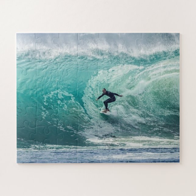 Wave Surfer Surfing Sports Blue Ocean Jigsaw Puzzle (Horizontal)