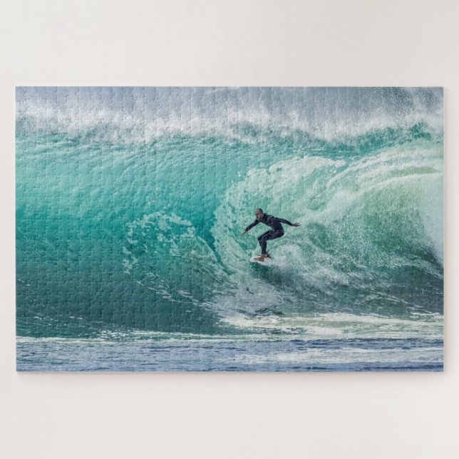 Wave Surfer Surfing Sports Blue Ocean Jigsaw Puzzle (Horizontal)