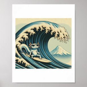 Wave Surfing Axolotl Love Funny Anime Lizard Salam Poster