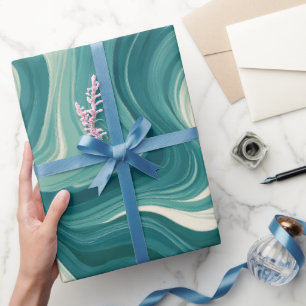 Wave Teal Aqua Motion White Abstract Pattern Wrapping Paper