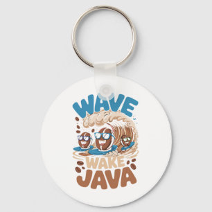 Wave Wake Java Coffee Beans Surf Fun Key Ring