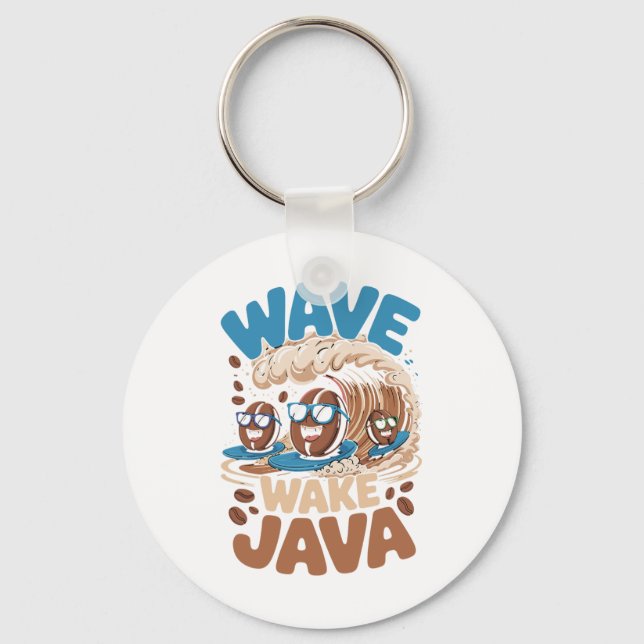 Wave Wake Java Coffee Beans Surf Fun  Key Ring (Front)