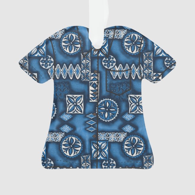 Wave Warrior Hawaiian Primitive Tapa Aloha Shirt Ornament (Front)