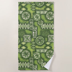 Wave Warrior Hawaiian Primitive Tapa - Lime Green Beach Towel