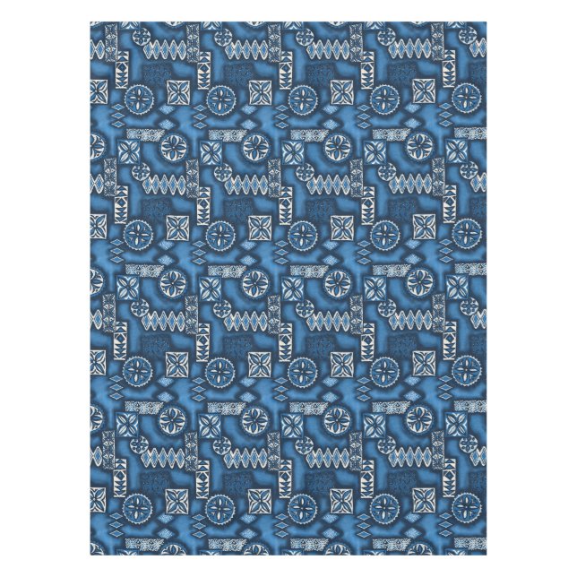 Wave Warrior Hawaiian Primitive Tapa Tablecloth (Front)