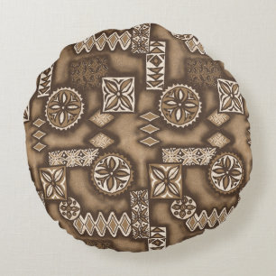 Wave Warrior Hawaiian Tapa Round Cushion