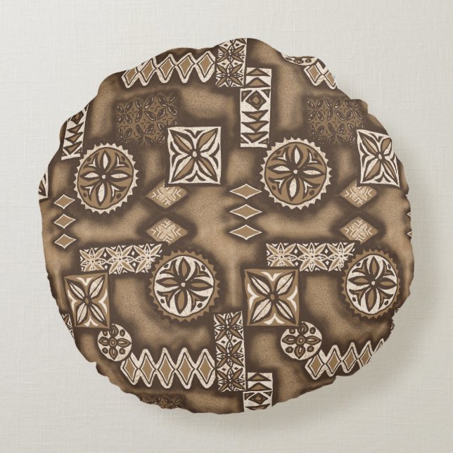 Wave Warrior Hawaiian Tapa Round Cushion (Back)