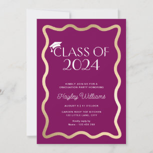 Wave Wine Gold Graduation Party Invitation