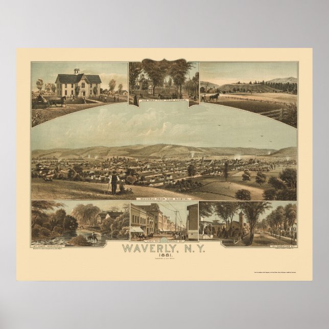 Waverly, NY Panoramic Map - 1881 Poster (Front)